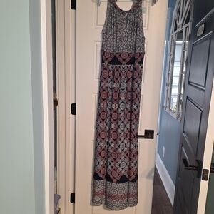 Sleeveless Printed Maxi Dress in Navy and Rose